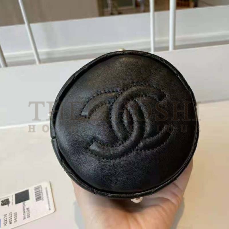 Ch**el Women Mini Drawstring Bag Lambskin Imitation Pearls &amp; Gold-Tone Metal Black Master Quality