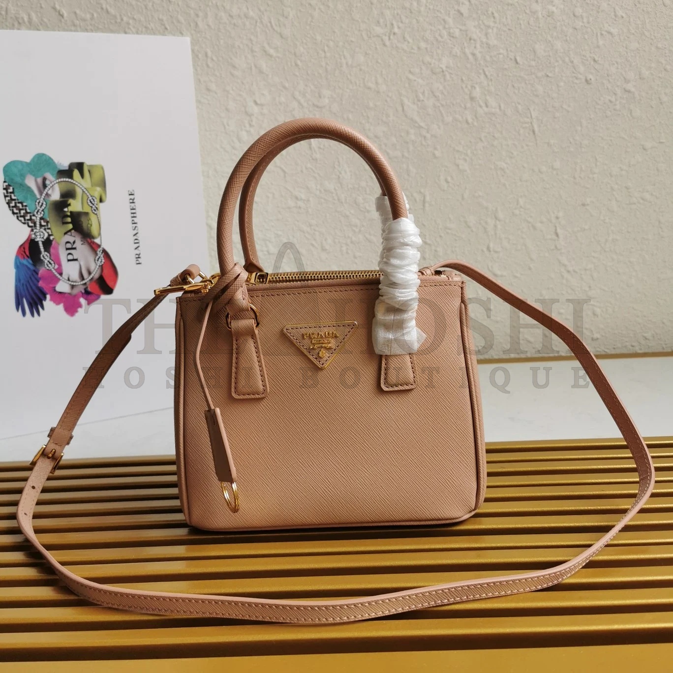 Pra*a Mini Galleria Bag In Powder Pink Saffiano Leather Master Quality