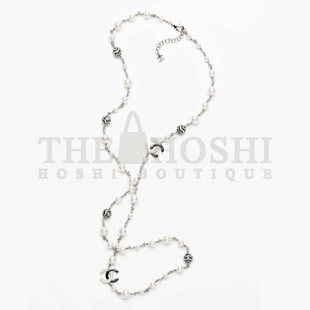 Ch**el Women Long Necklace in Metal Glass Pearls and Strass Master Quality