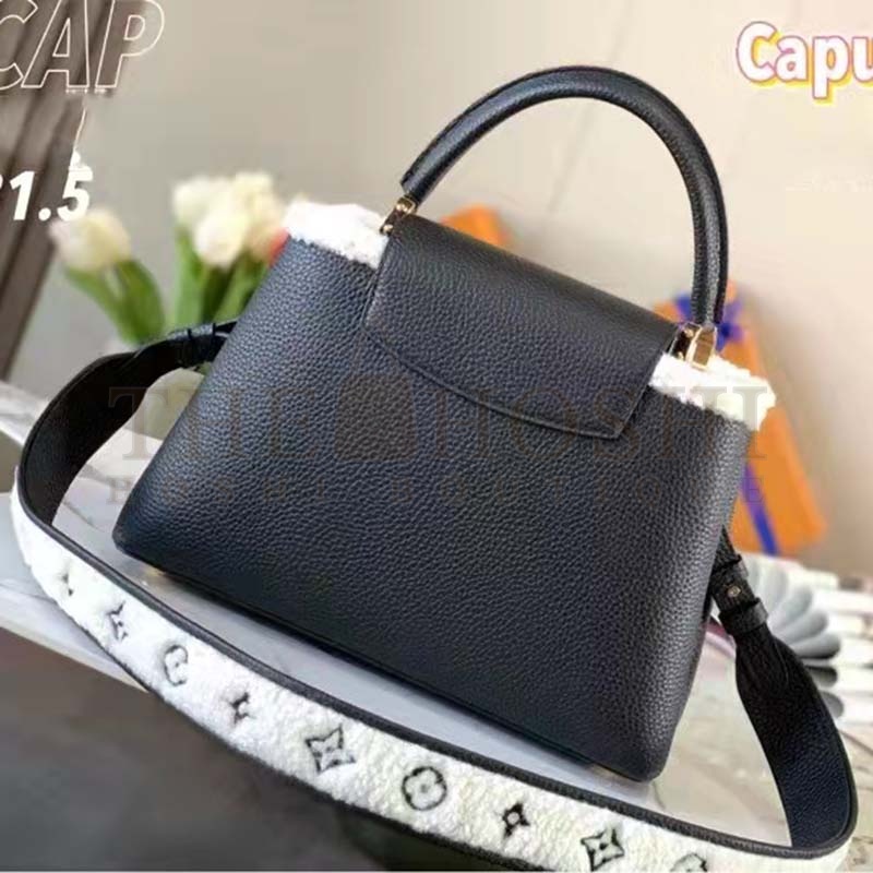 L0vis Vvtt0n LV Women Capucines MM Bag Black Taurillon Leather Shearling Cowhide Master Quality
