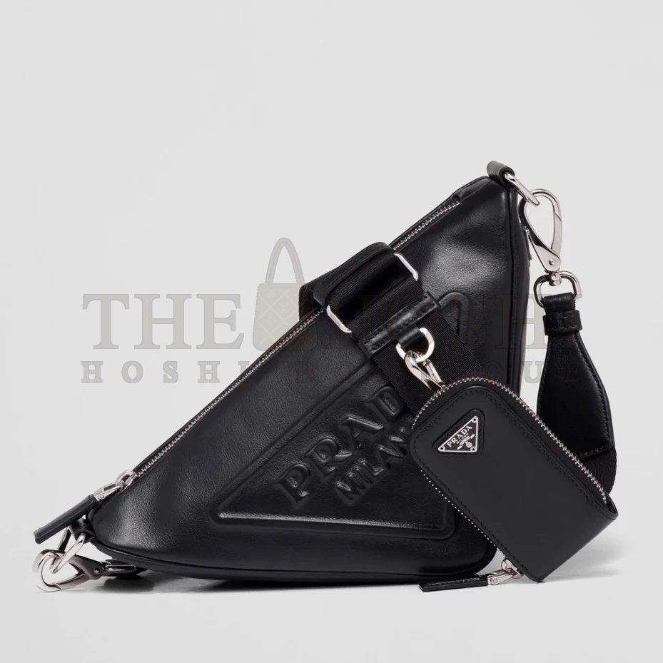 Pra*a Triangle Shoulder Bag In Black Calfskin Master Quality