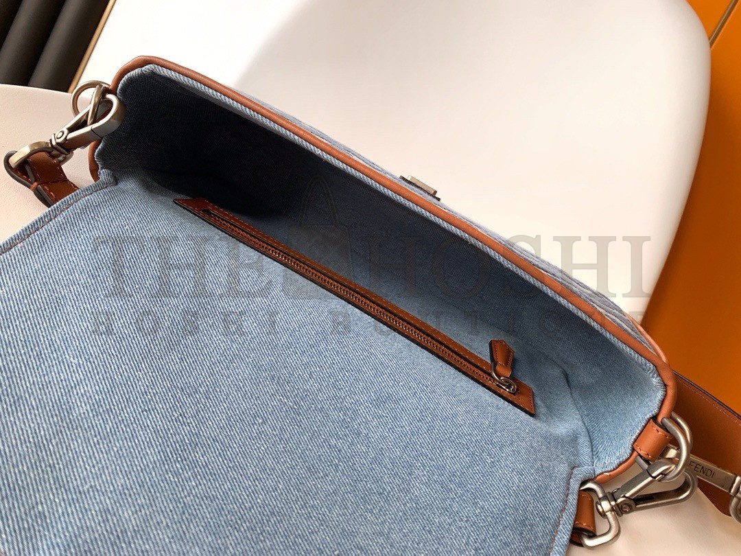 F**di Baguette Medium Bag in Denim with FF Embroidery Master Quality