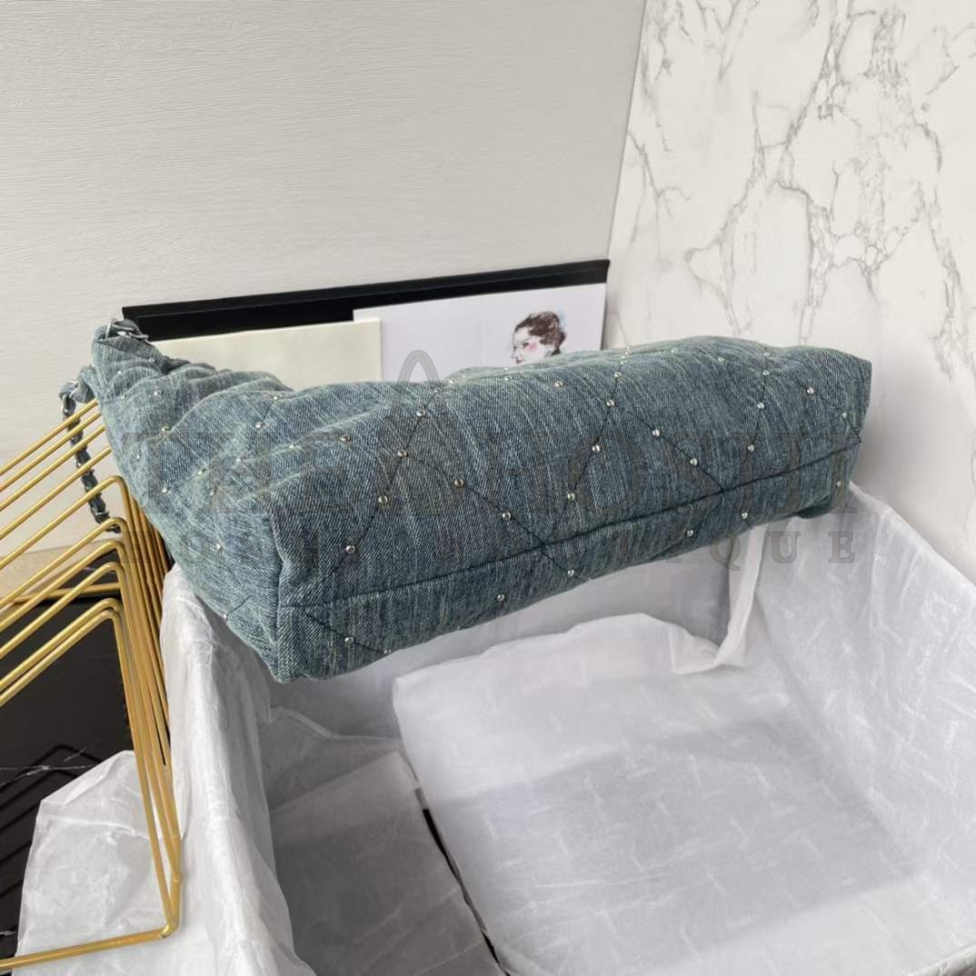 Ch**el Women CC 22 Small Handbag Washed Denim Silver-Tone Metal Blue Master Quality