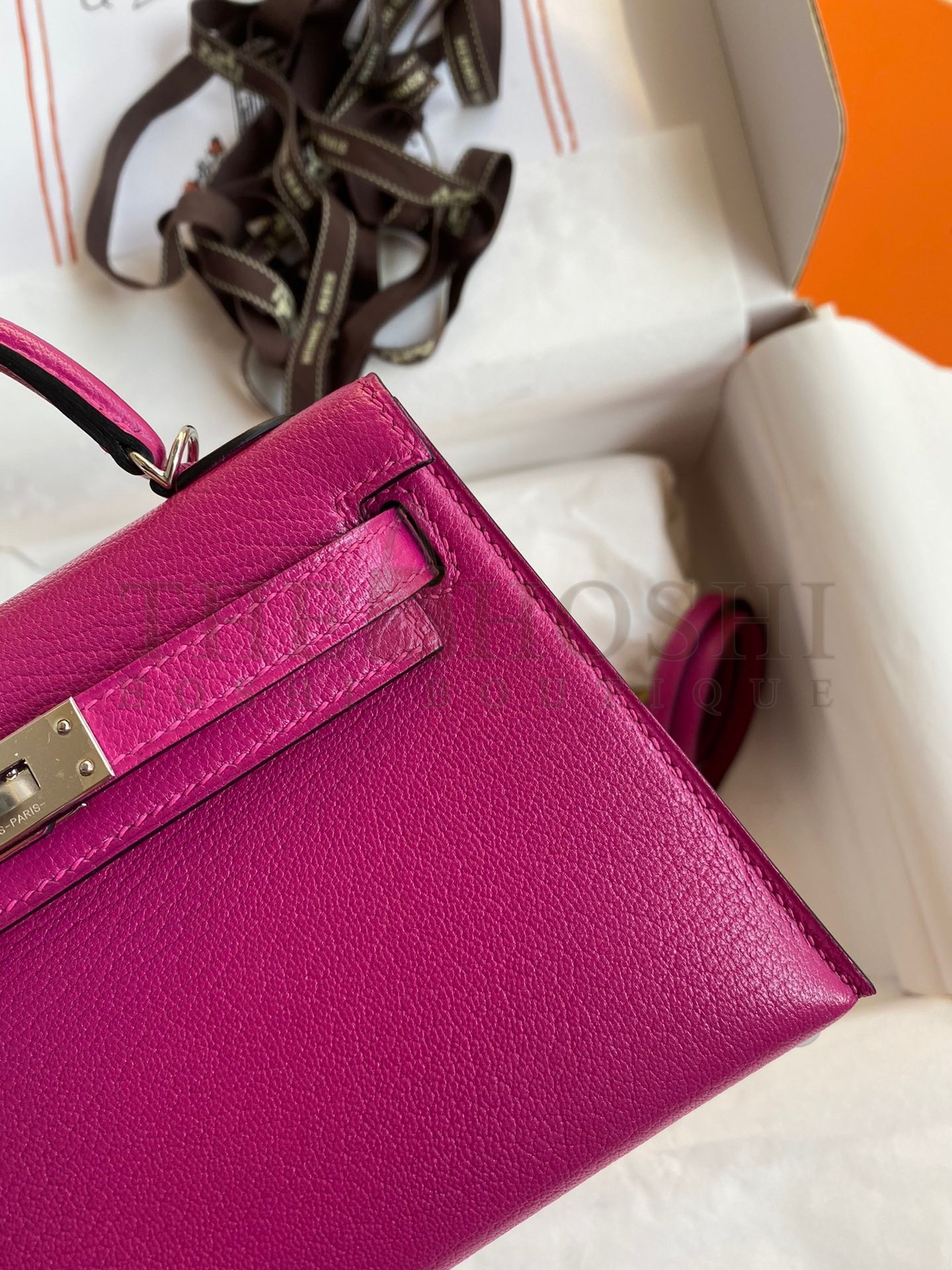 H**me5 Kelly Mini II Sellier Handmade Bag In Rose Purple Chevre Mysore Leather Master Quality