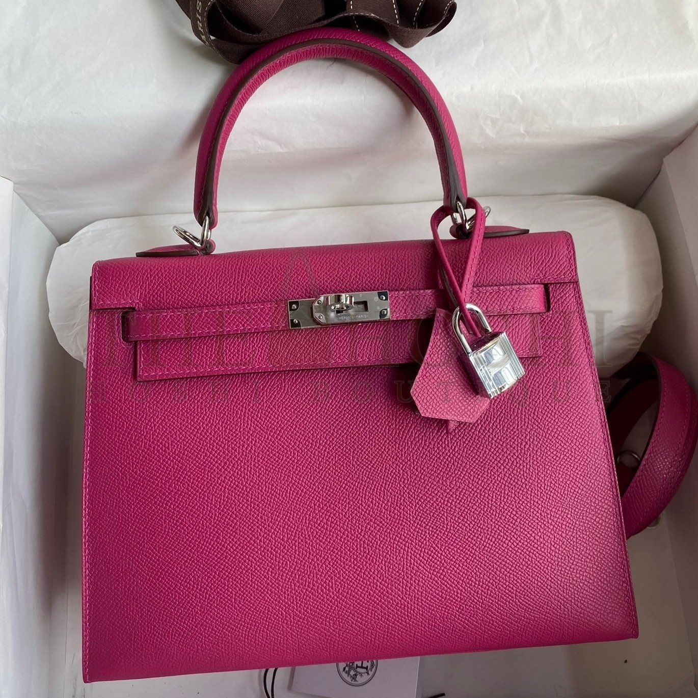 H**me5 Kelly Sellier 25 Handmade Bag In Rose Purple Epsom Calfskin Master Quality