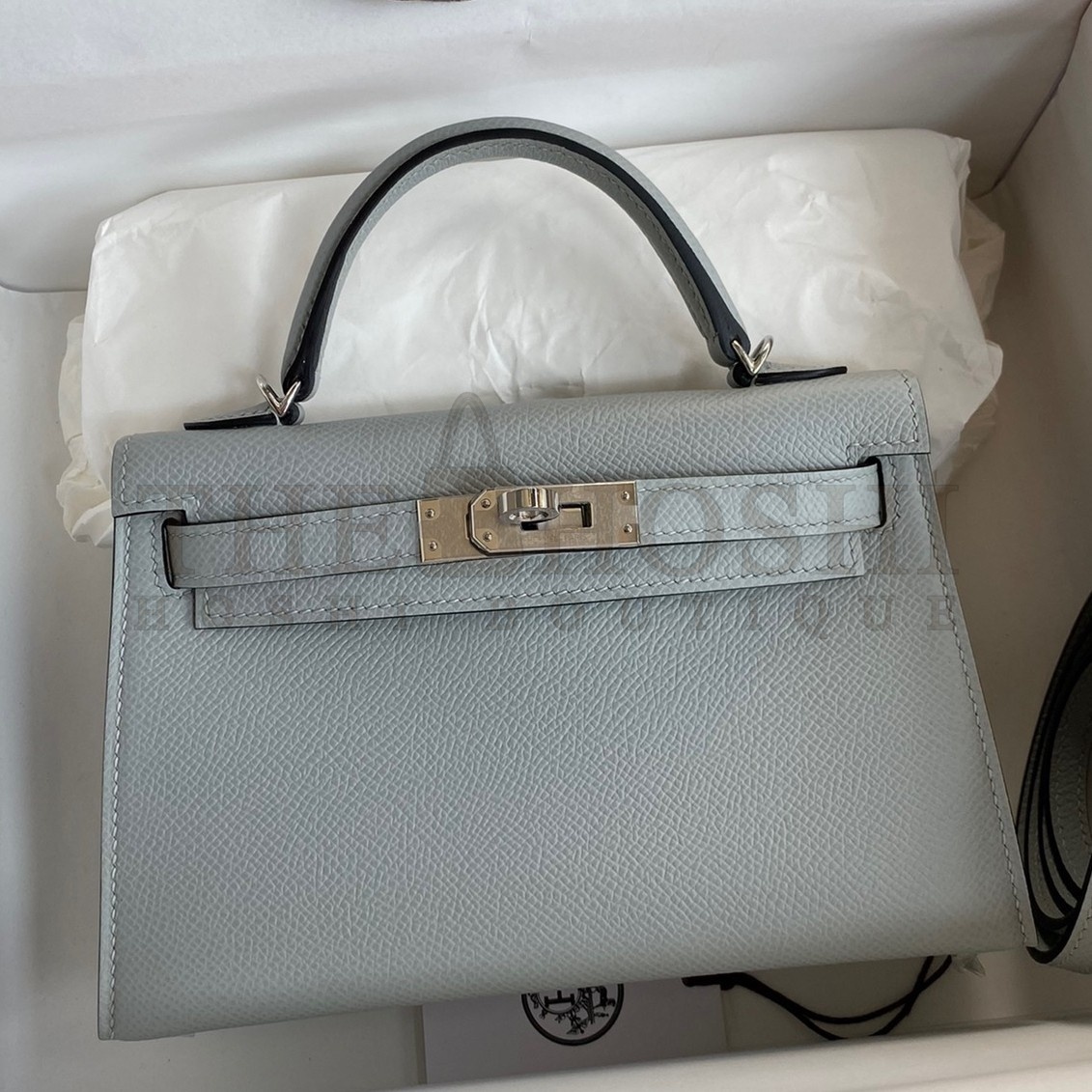 H**me5 Kelly Mini II Sellier Handmade Bag In Blue Glacier Epsom Calfskin Master Quality