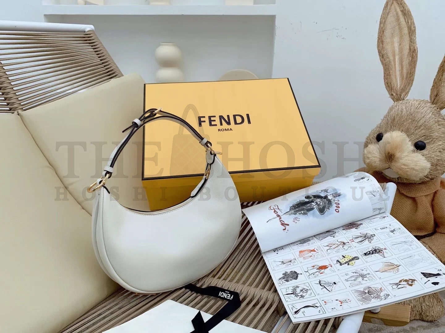 F**di F**digraphy Small Hobo Bag In White Leather Master Quality