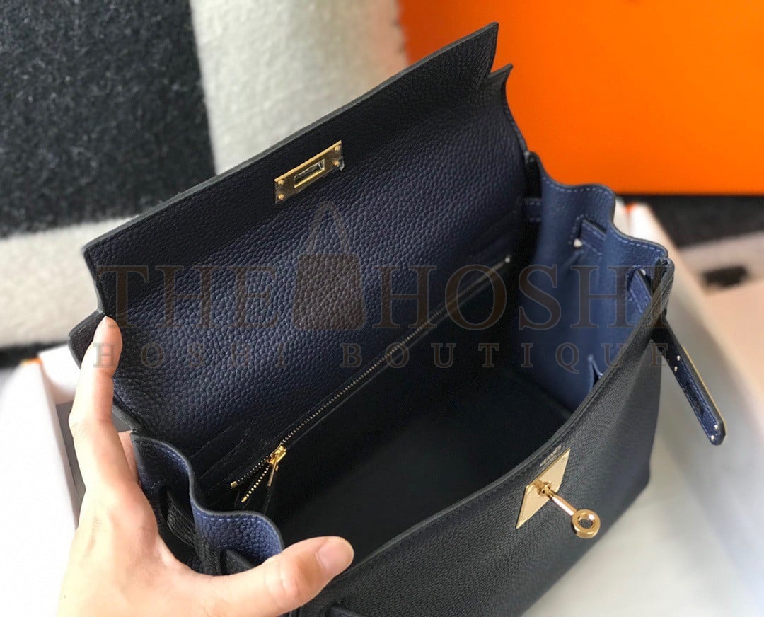 H**me5 Kelly 25cm Retourne Bag in Navy Blue Clemence Leather GHW Master Quality