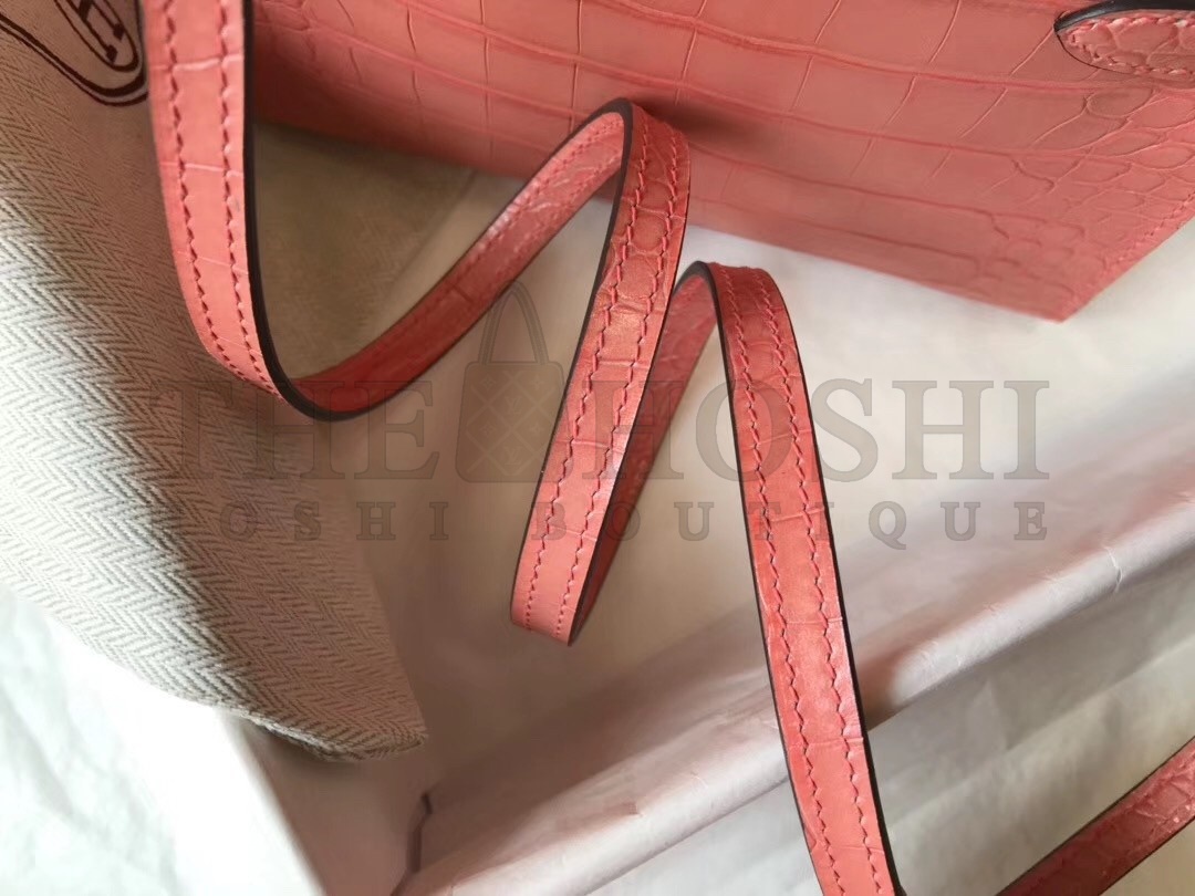 H**me5 Kelly Mini II Bag In Pink Crocodile Embossed Leather Master Quality