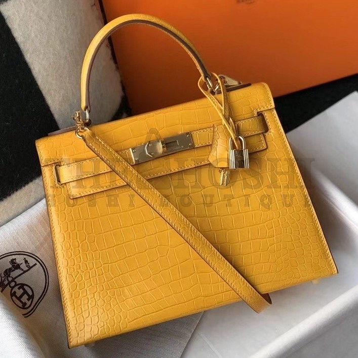 H**me5 Kelly 28cm Bag In Yellow Embossed Crocodile GHW Master Quality