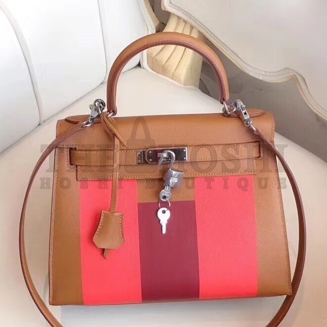 H**me5 Multicolor Stripes Kelly 28cm Gold Bag Master Quality