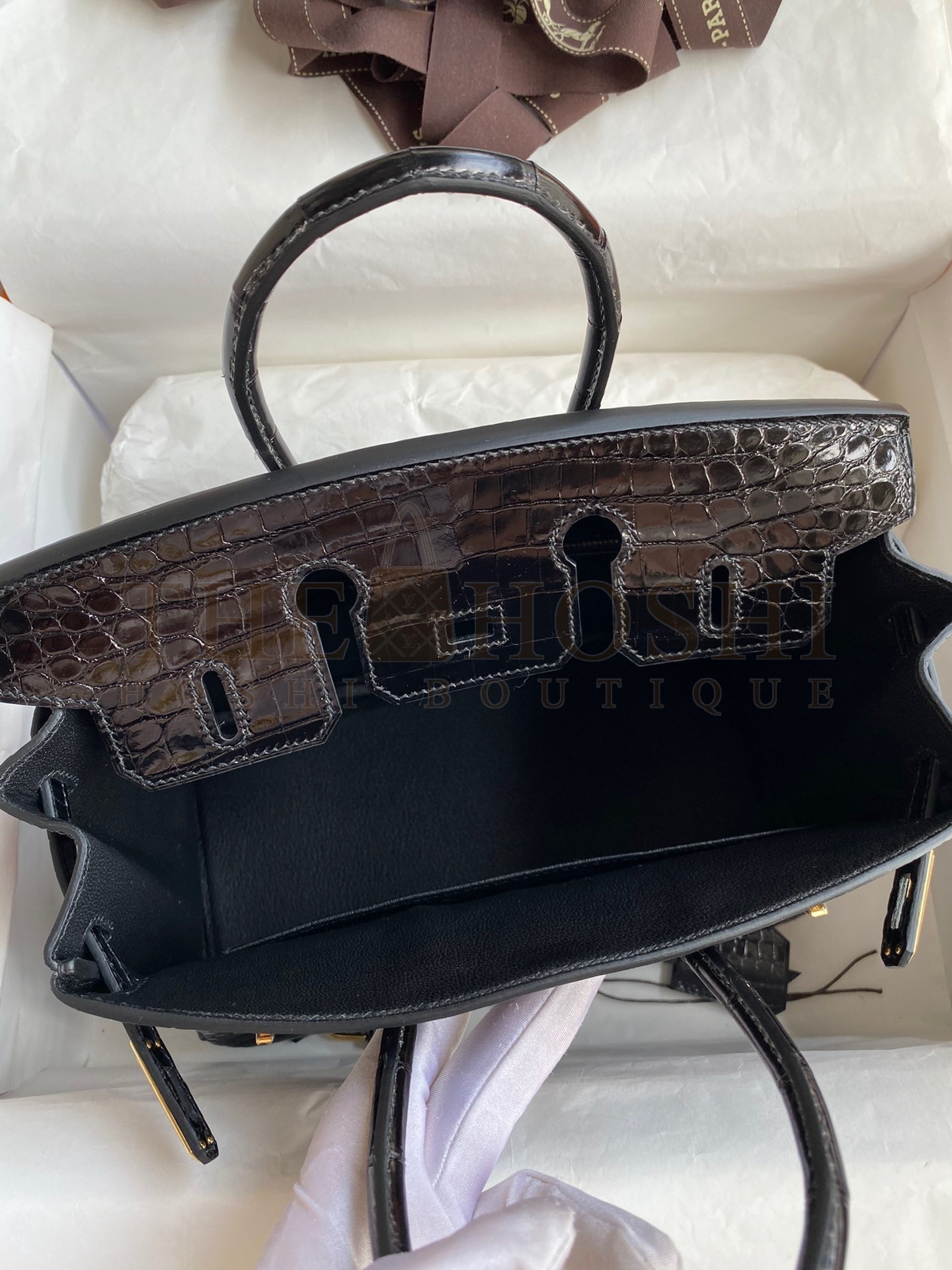 H**me5 Birkin 25 Handmade Bag In Black Crocodile Niloticus Shiny Skin Master Quality