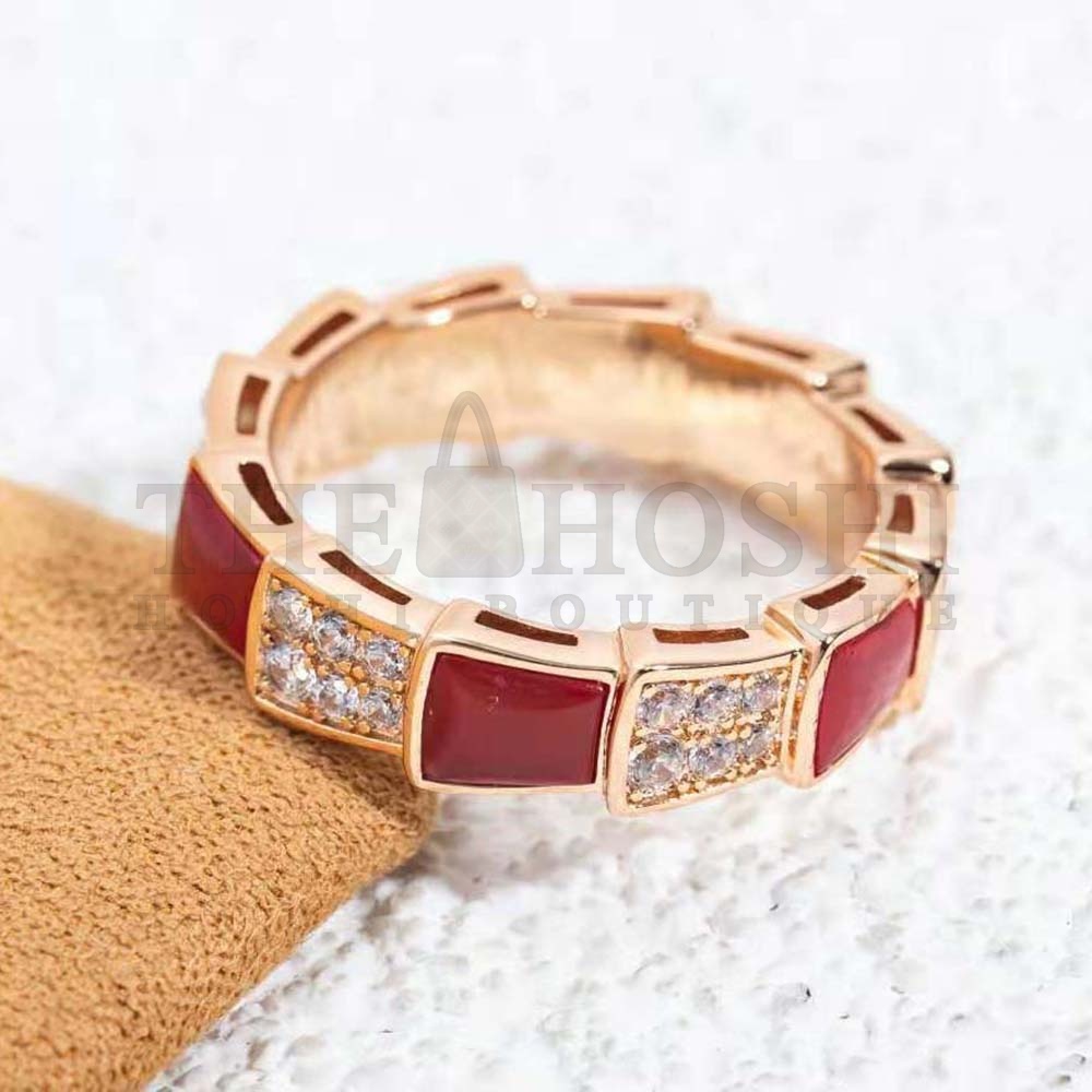 Bv1g*ai Women Serpenti Viper Band Ring in 18 KT Rose Gold-Red Master Quality