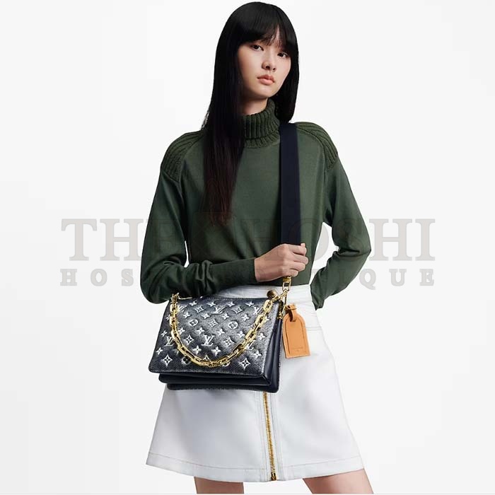 L0vis Vvtt0n LV Women Coussin PM Handbag Blue Lambskin Cowhide Leather Zip Closure Master Quality