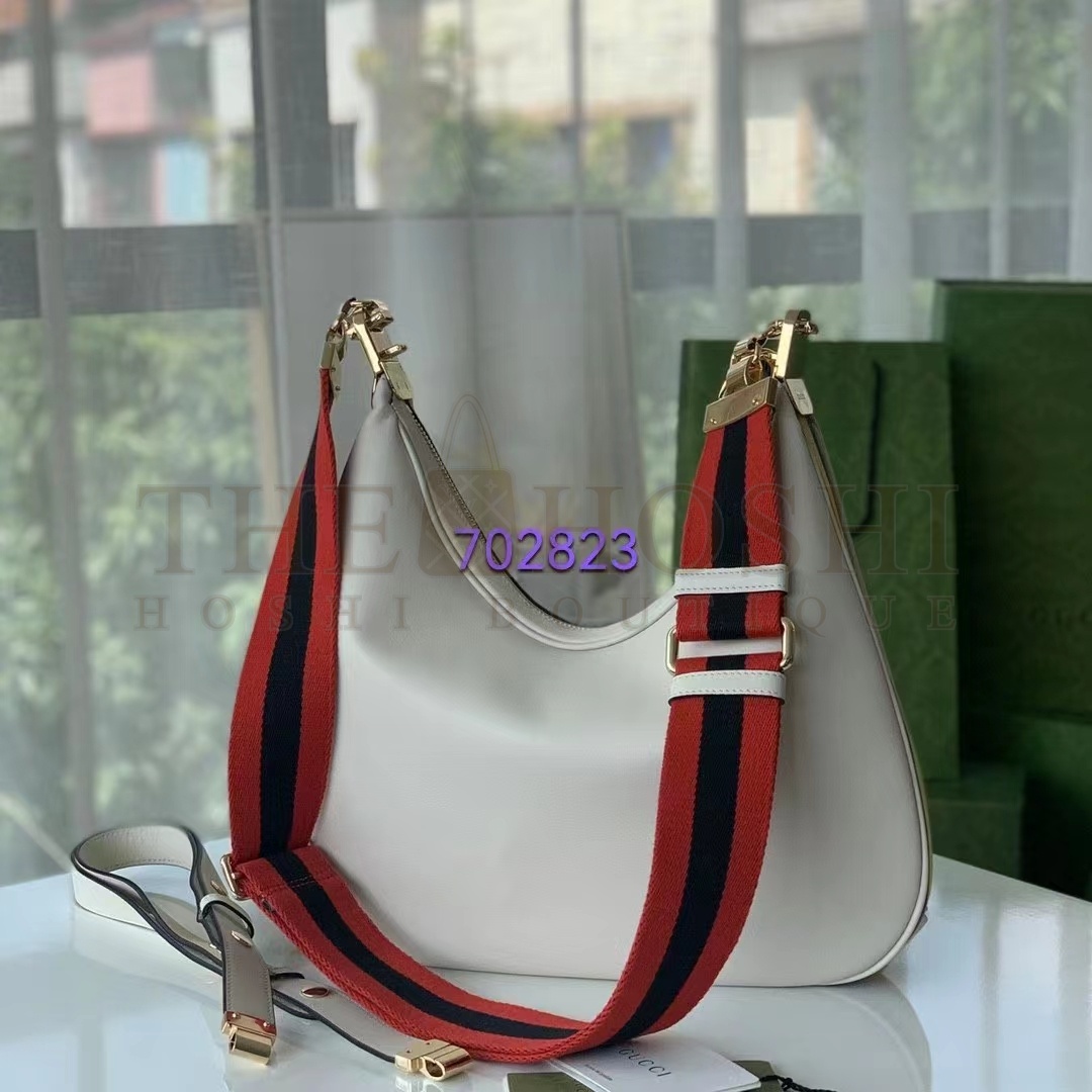 Gvc*1 Women GG Attache Large Shoulder Bag White Leather Green Yellow Web Master Quality