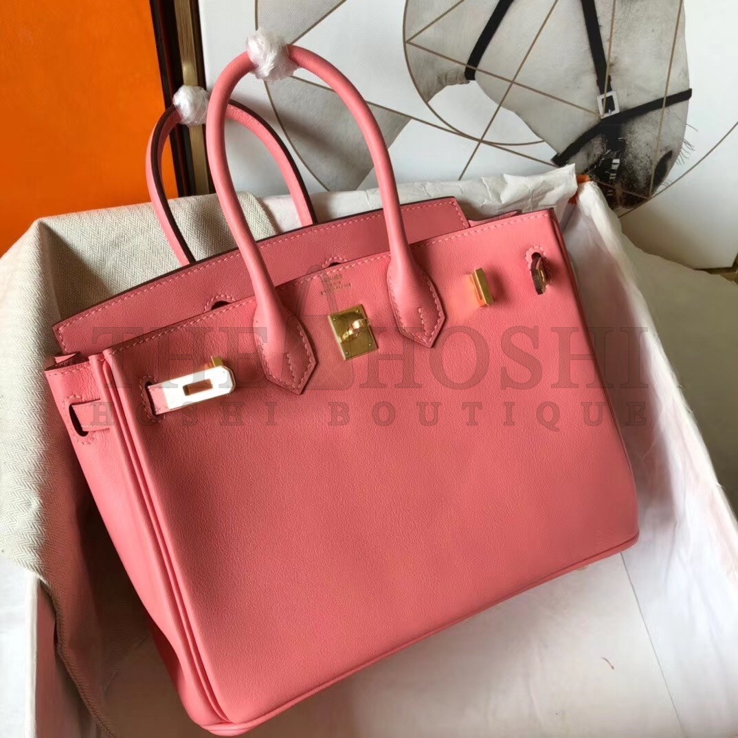 H**me5 Rose Lipstick Birkin 25cm Swift Handmade Bag Master Quality