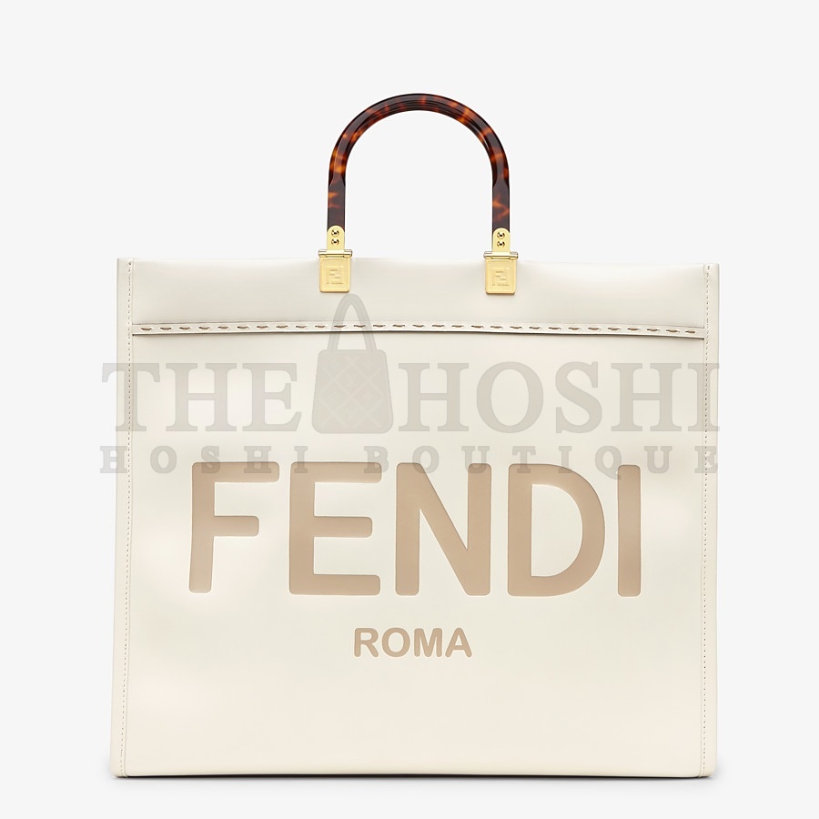 F**di Women Sunshine Shopper Bag White Leather “F**di ROMA” Master Quality