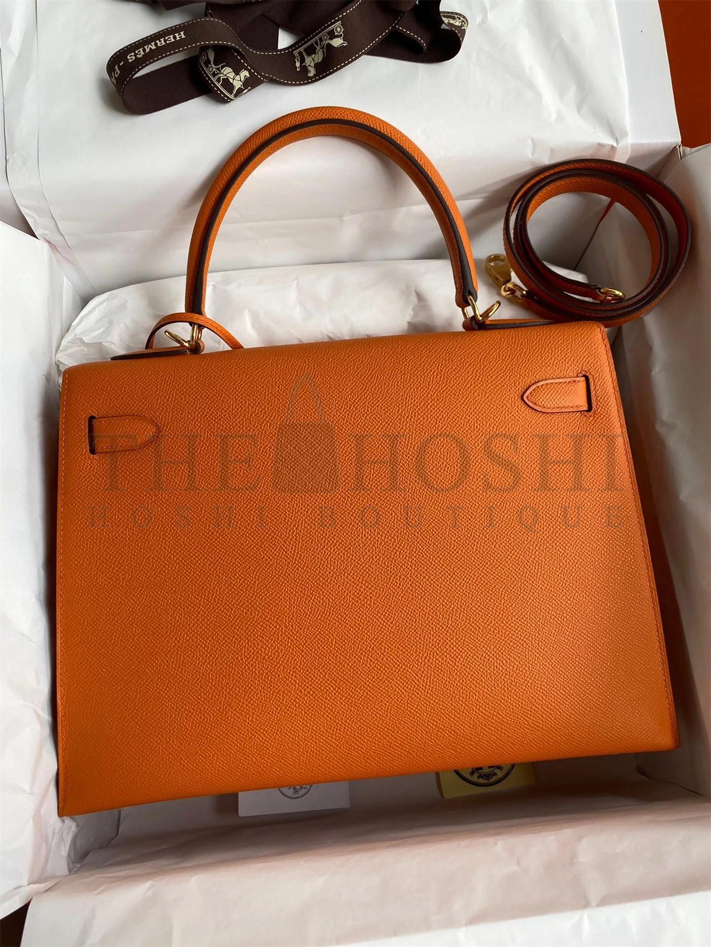 H**me5 Kelly Sellier 32 Handmade Bag In Orange Epsom Calfskin Master Quality
