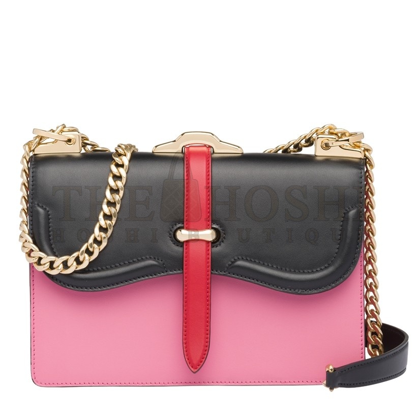 Pra*a Belle Shoulder Bag In Black/Pink Calfskin Master Quality