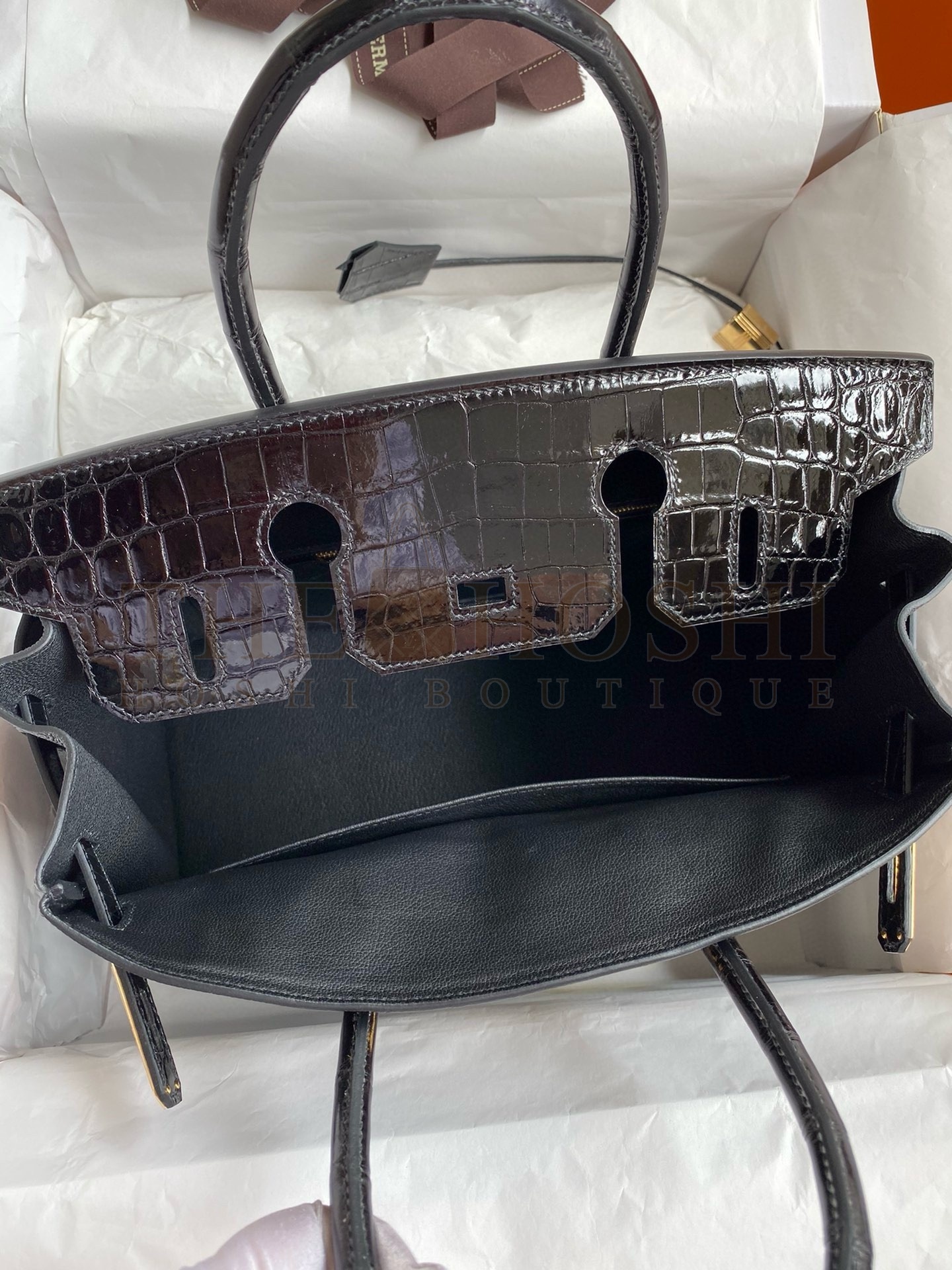 H**me5 Touch Birkin 30 Bag In Black Clemence and Shiny Niloticus Crocodile Skin Master Quality
