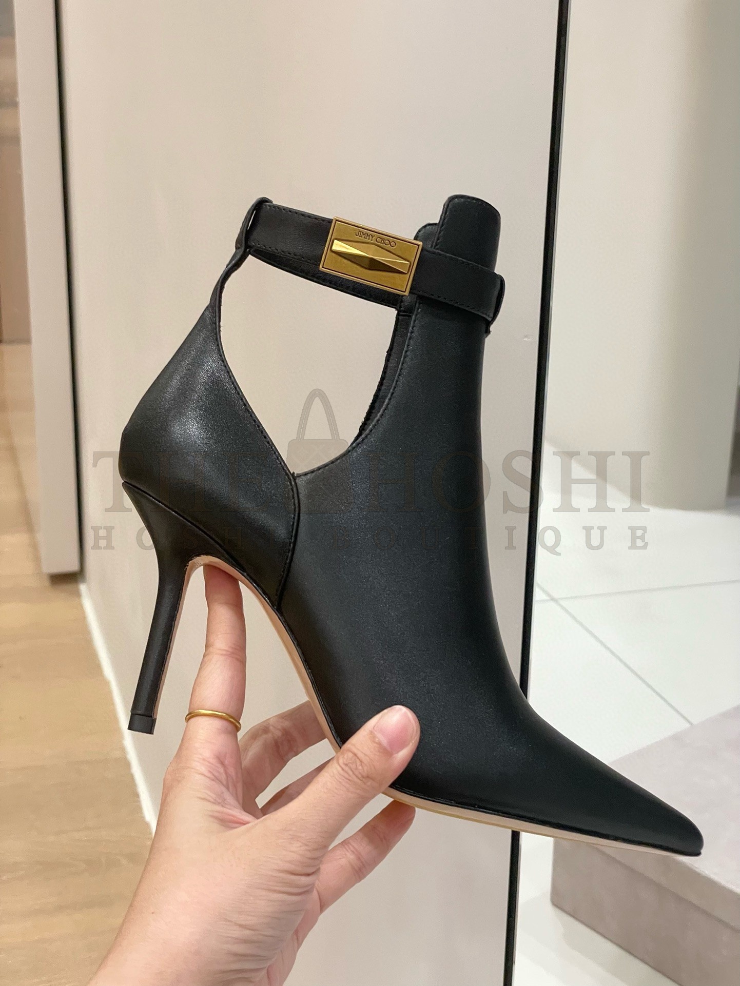J1m*y Ch00 Nell Ankle Boots 85mm in Black Leather Master Quality