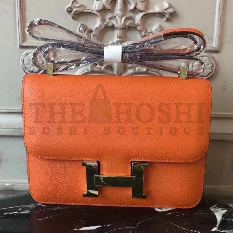 H**me5 Orange Constance MM 24cm Epsom Leather Bag Master Quality
