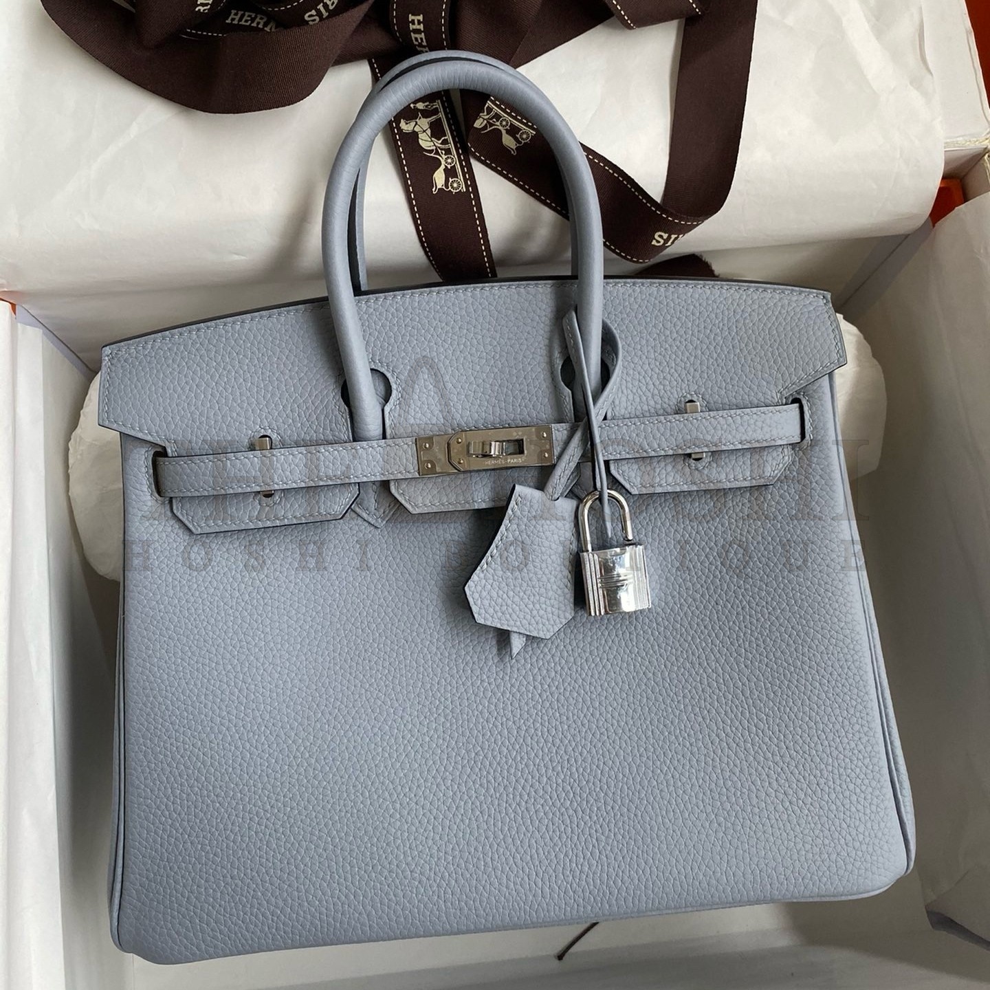 H**me5 Birkin 25 Retourne Handmade Bag In Blue Lin Clemence Leather Master Quality