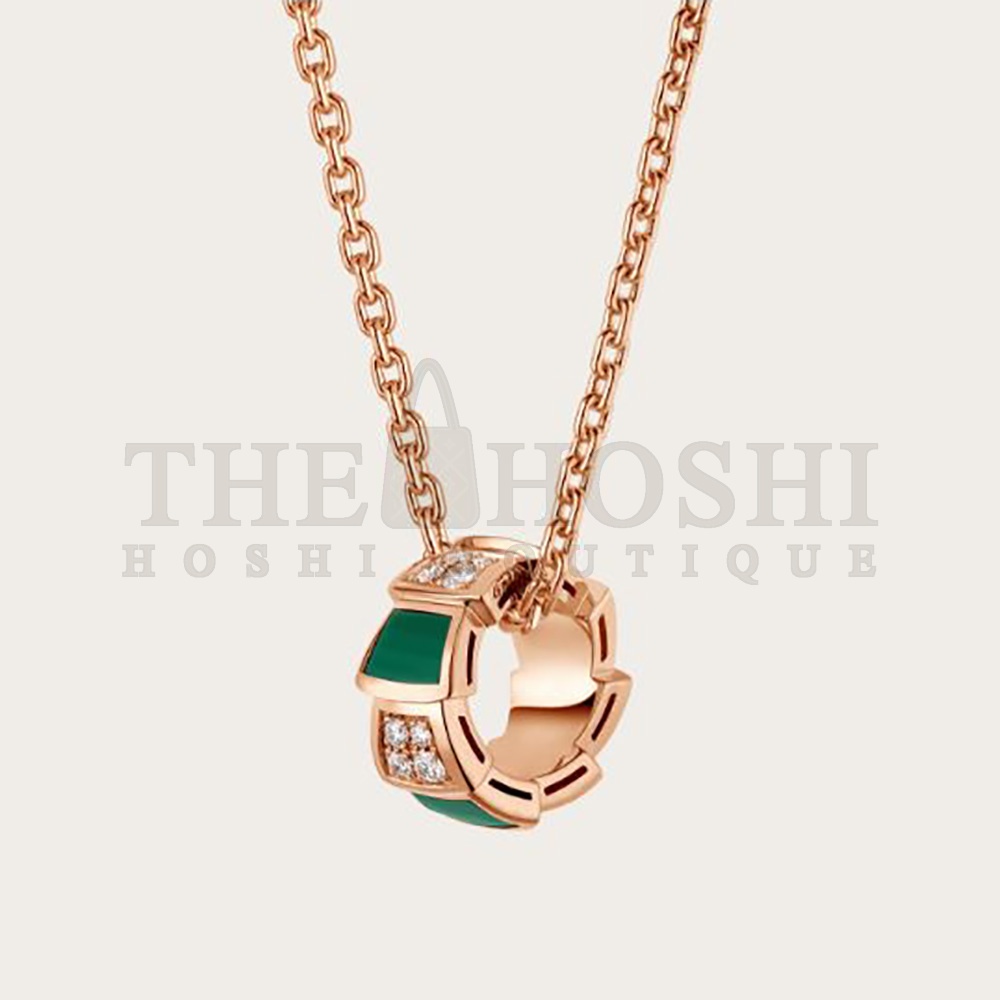 Bv1g*ai Women Serpenti Viper 18 KT Rose Gold Necklace Set with Malachite Elements Master Quality