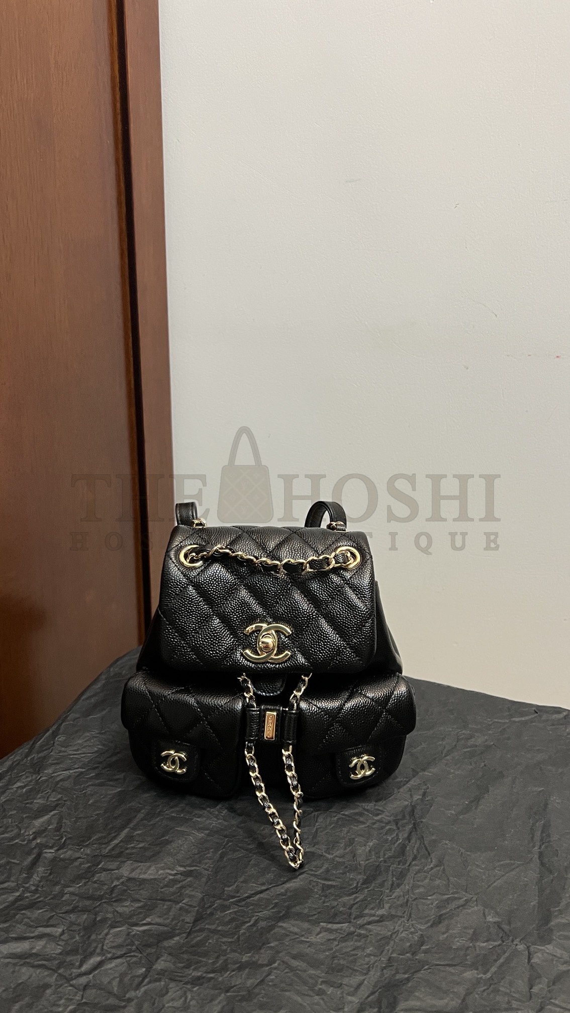 Calfskin Quilted Mini Duma Pockets Drawstring Backpack Black Ch**el Master Quality