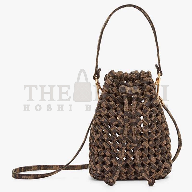 F**di Women Mon Tresor Jacquard Fabric Interlace Mini-Bag-Brown Master Quality