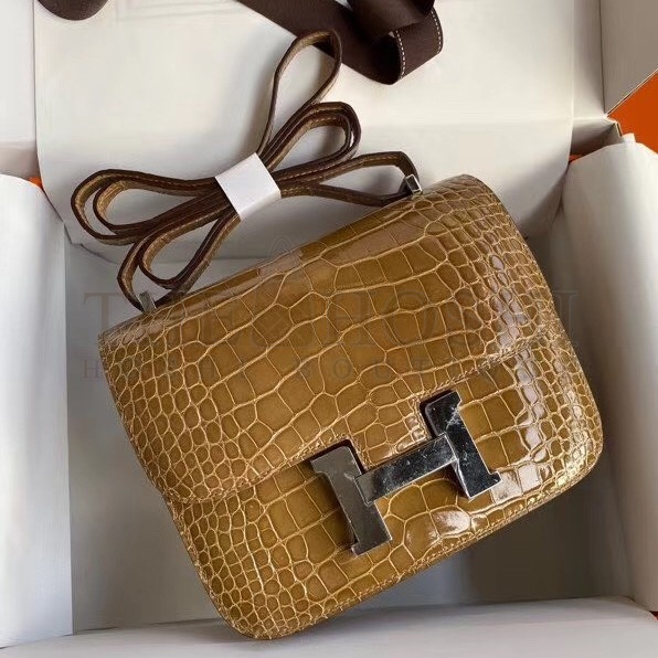 H**me5 Constance 24cm Bag In Light Brown Alligator Crocodile Skin Master Quality