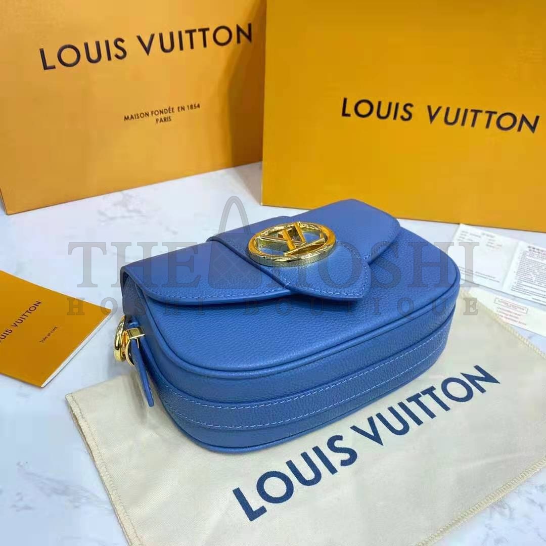 L0vis Vvtt0n LV Women LV Pont 9 Soft MM Handbag Bleu Général Rouge Grained Calfskin Master Quality