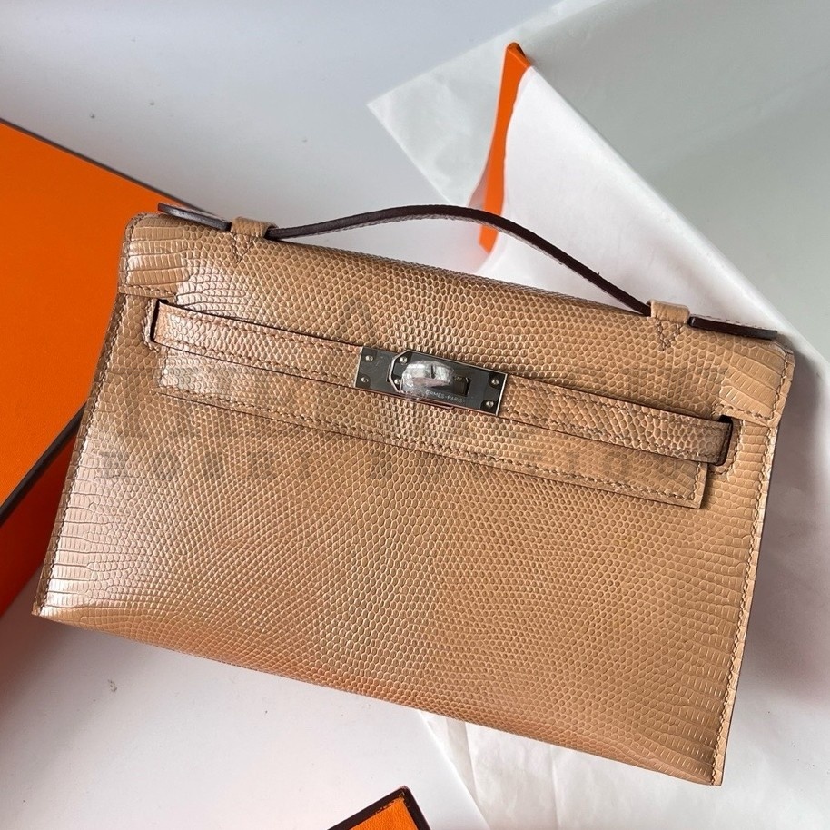 H**me5 Kelly Pochette Handmade Bag In Chai Lizard Skin Master Quality