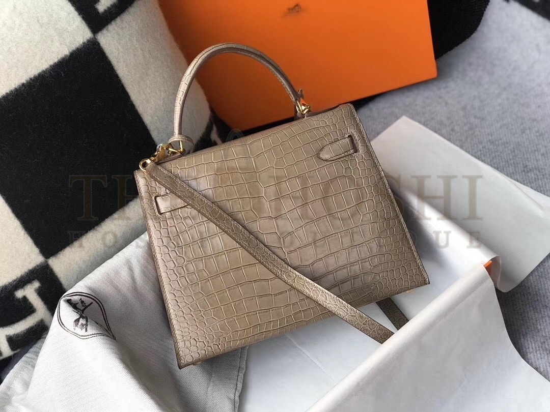 H**me5 Kelly 25cm Bag In Taupe Embossed Crocodile Master Quality