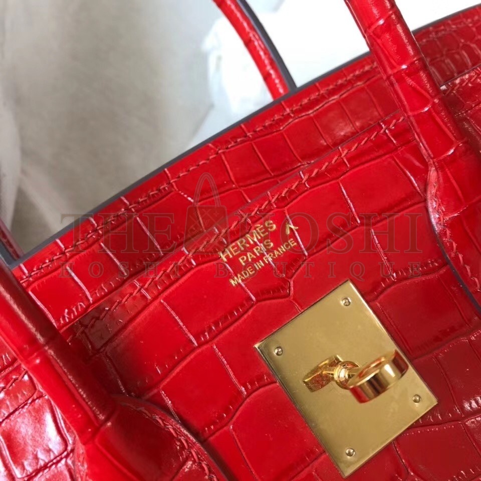 H**me5 Birkin 30cm Bag In Red Embossed Crocodile Leather Master Quality