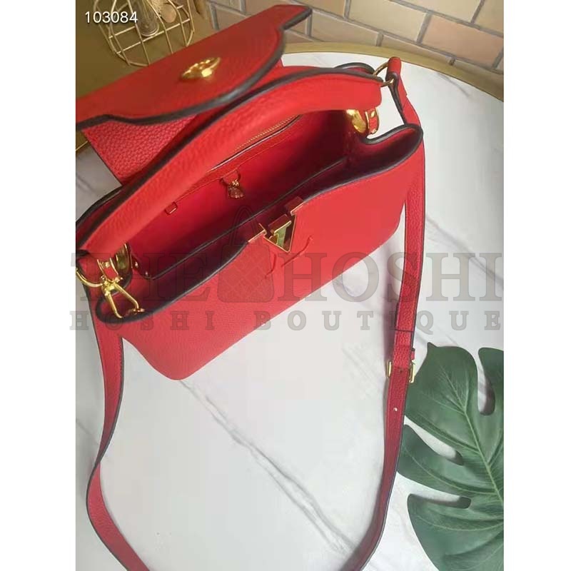 L0vis Vvtt0n LV Women Capucines MM Handbag Scarlet Red Taurillon Leather Master Quality