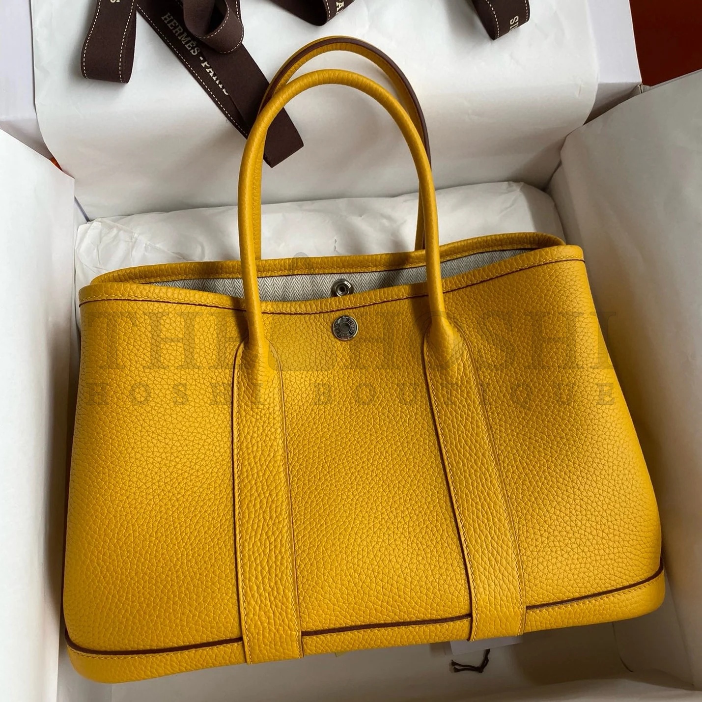 H**me5 Garden Party 30 Handmade Bag in Jaune Ambre Clemence Leather Master Quality