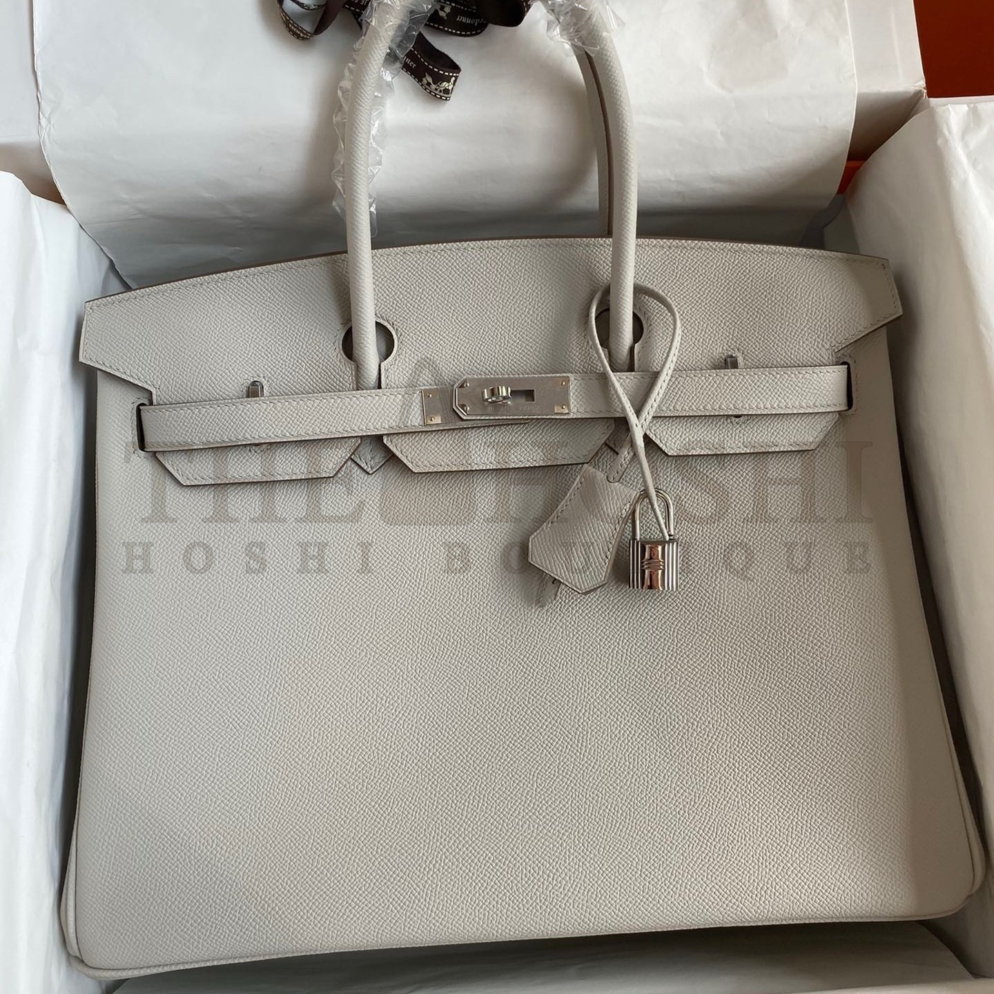 H**me5 Birkin 35 Retourne Handmade Bag in Pearl Grey Epsom Calfskin Master Quality
