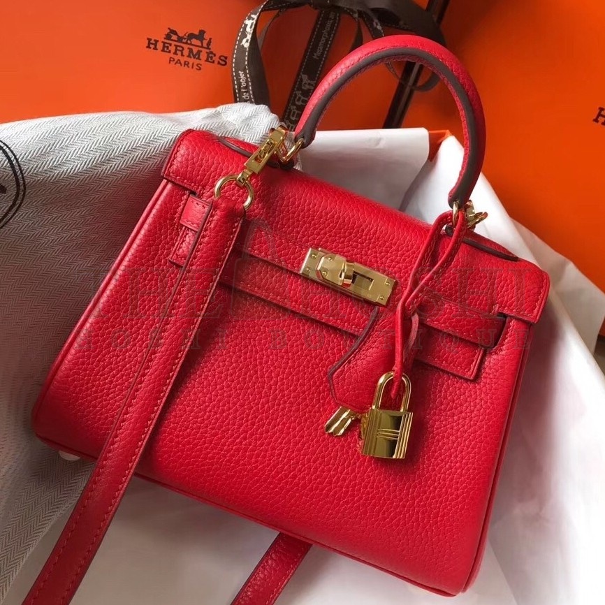 H**me5 Mini Kelly 20cm Bag In Red Clemence Leather Master Quality