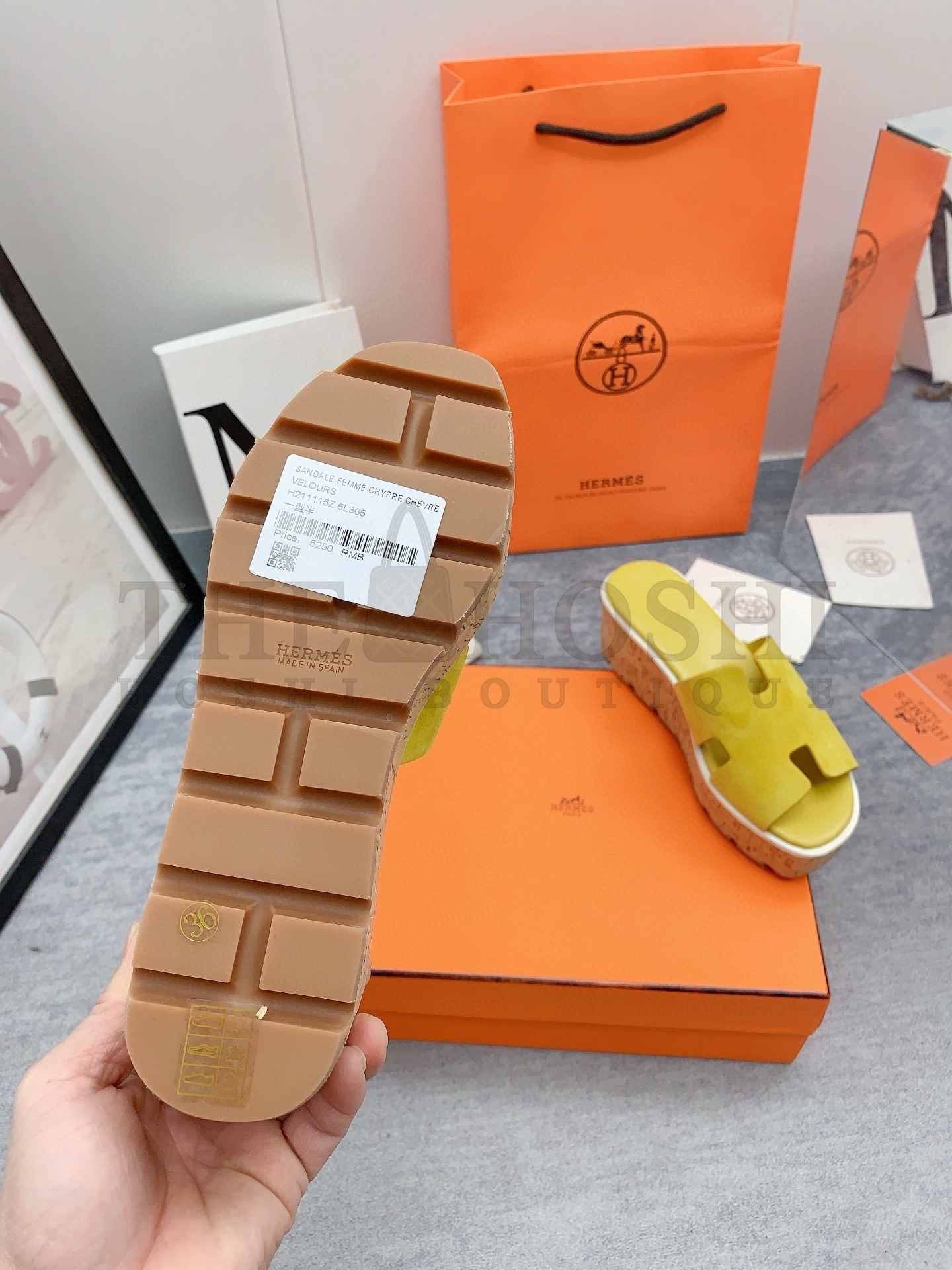 H**me5 Eze 30 Cork Platform Sandals in Yellow Suede Leather Master Quality