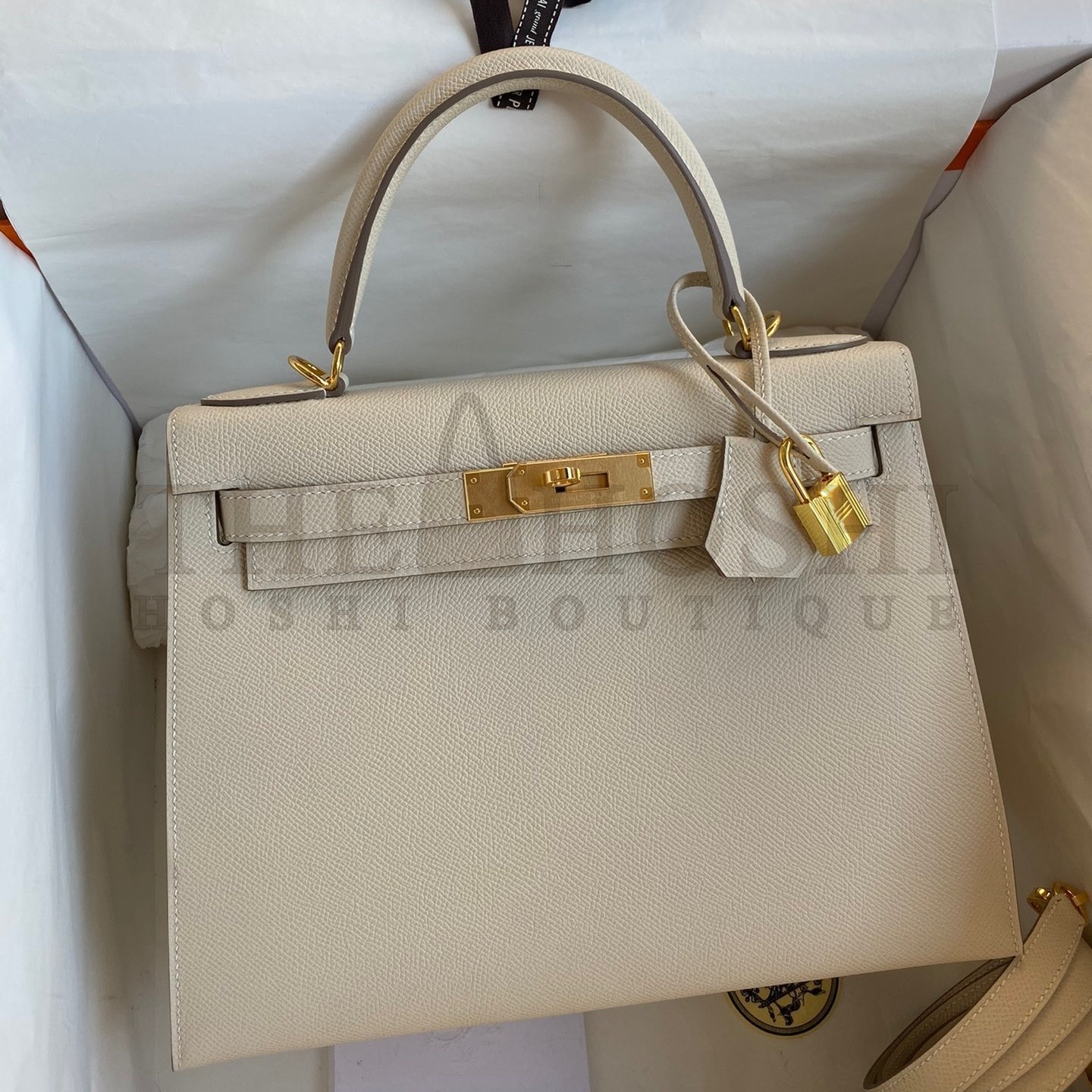 H**me5 Kelly Sellier 28 Handmade Bag In Craie Epsom Calfskin Master Quality