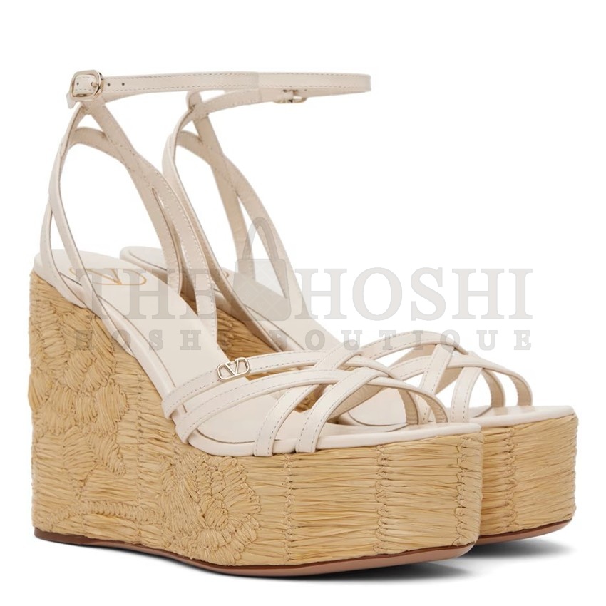 Va1e*ntin0 Raflower Wedge Sandals in White Calfskin Master Quality