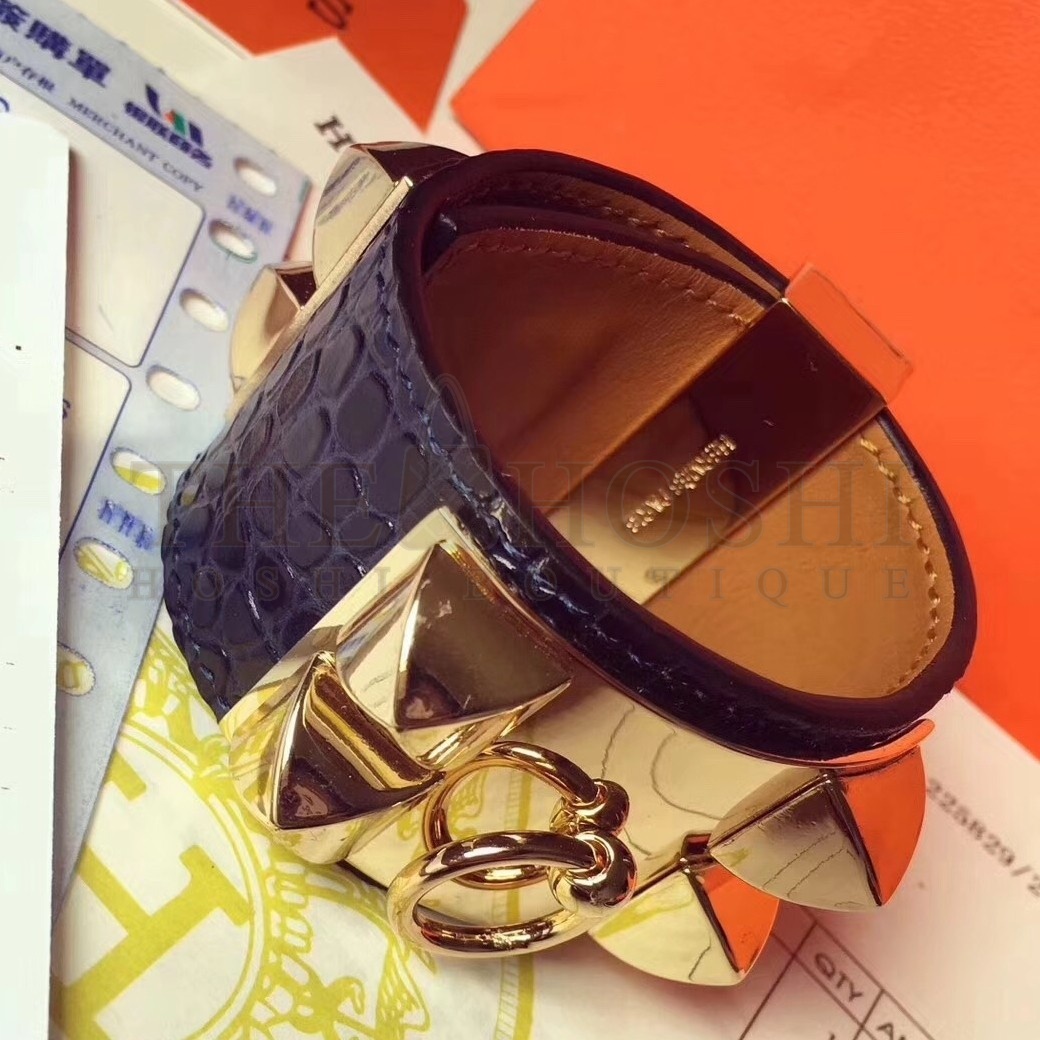 H**me5 Dark Blue Alligator Collier de Chien Bracelet Size S Master Quality