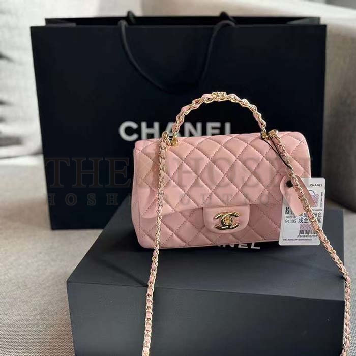 Ch**el Women CC Mini Flap Bag Top Handle Lambskin Resin Light Pink Master Quality