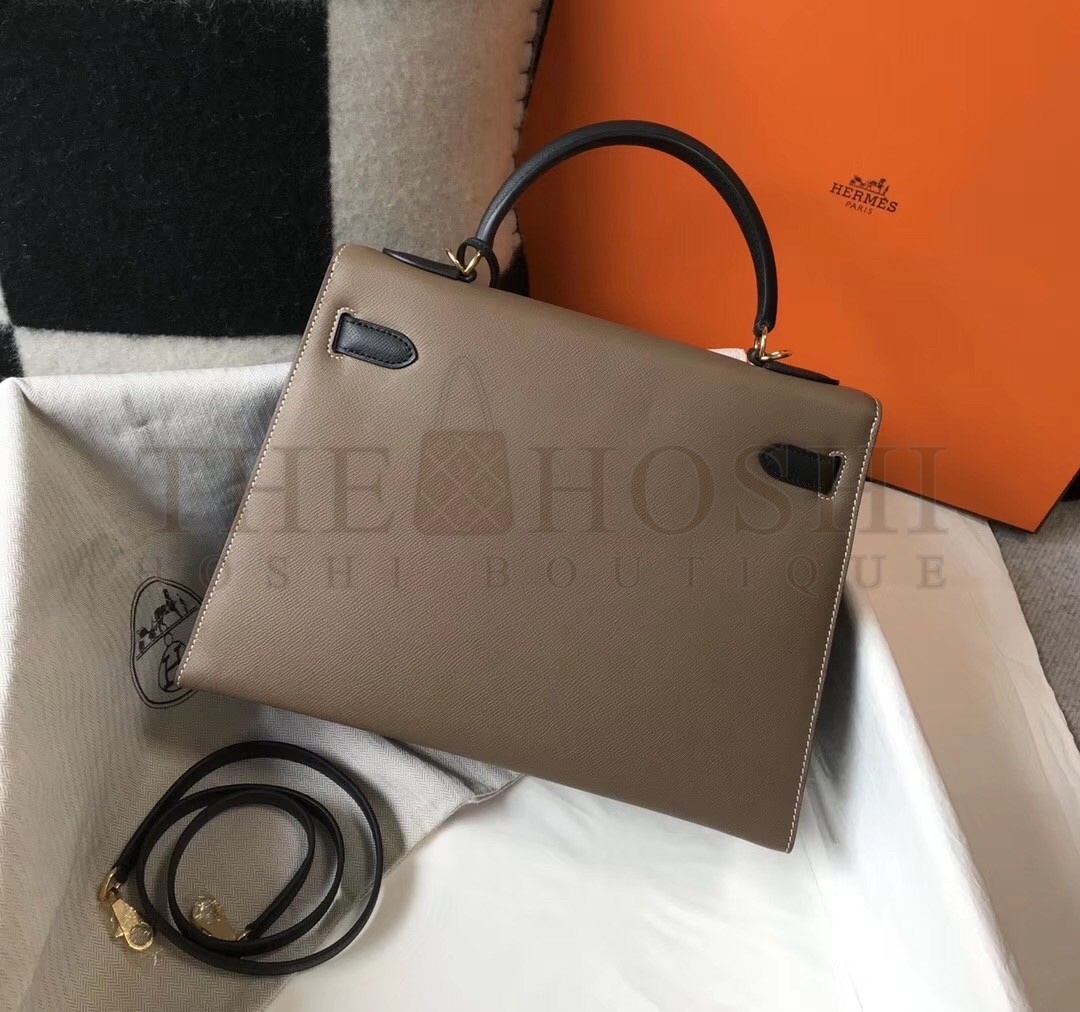 H**me5 Bi-color Kelly 32cm Epsom Bag Taupe/Black GHW Master Quality