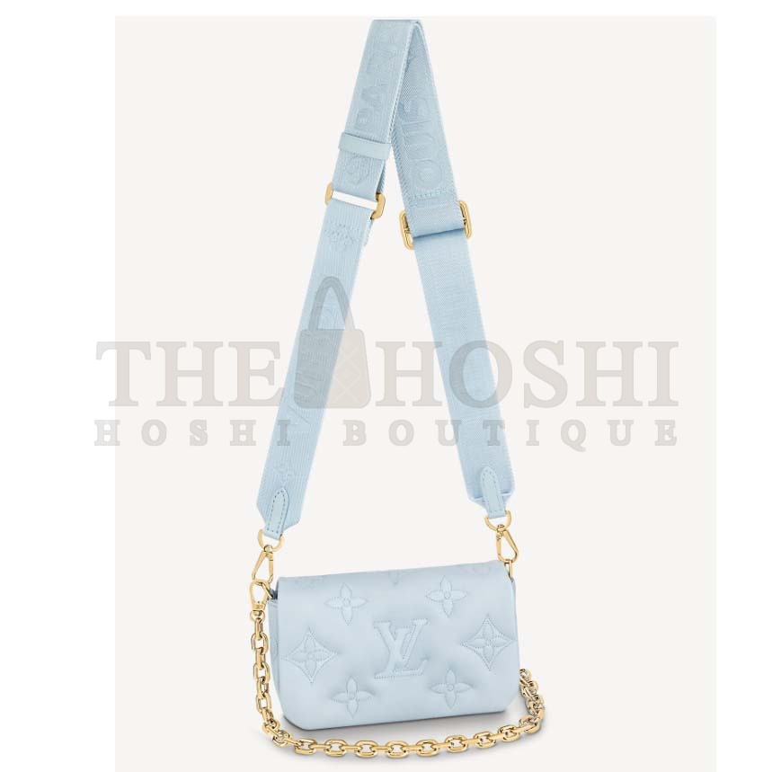 L0vis Vvtt0n LV Women Wallet On Strap Bubblegram Blue Monogram Embroidered Quilted Calf Master Quality