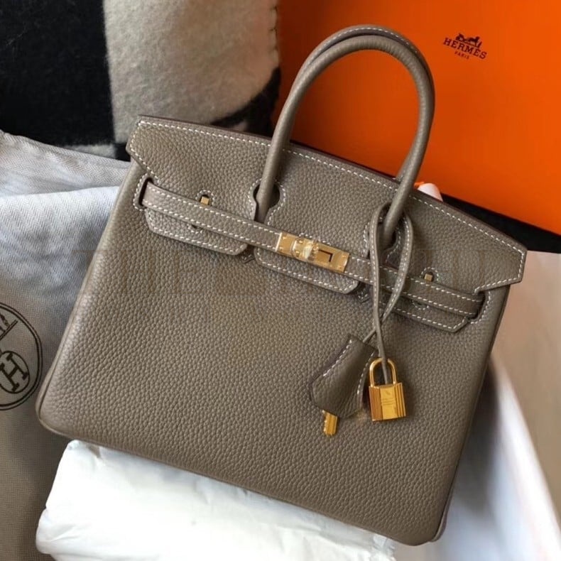 H**me5 Birkin 25 Bag In Taupe Clemence Leather with GHW Master Quality