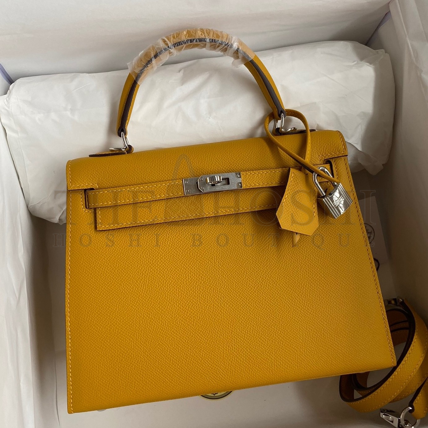 H**me5 Epsom Kelly 25cm Sellier Handmade Yellow Bag Master Quality