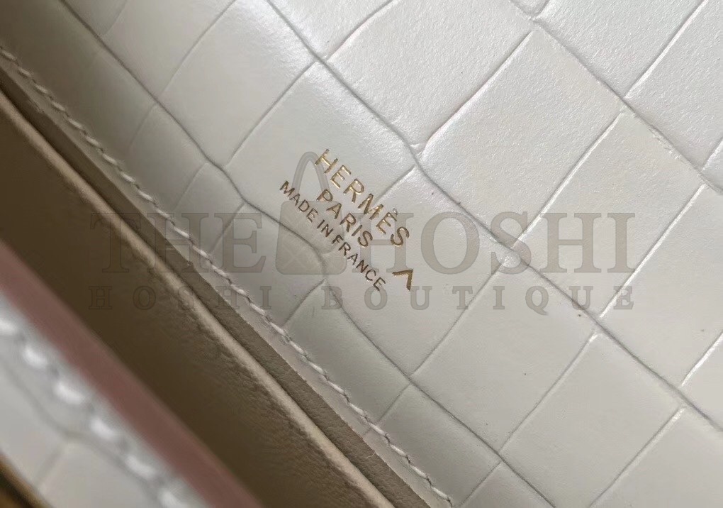 H**me5 Kelly Pochette Bag In White Embossed Crocodile Leather Master Quality
