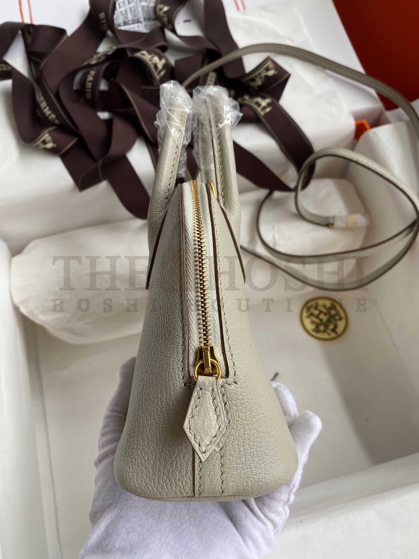 H**me5 Bolide 1923 Mini Handmade Bag In Pearl Grey Chevre Mysore Leather Master Quality